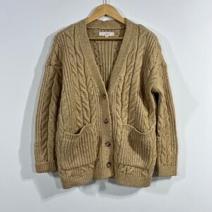 LOFT Fisherman Preppy Cable Knit Old Money Cardigan Sweater Camel Womens Small